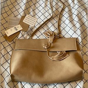 Anthropologie nude suede leather clutch, crossbody bag